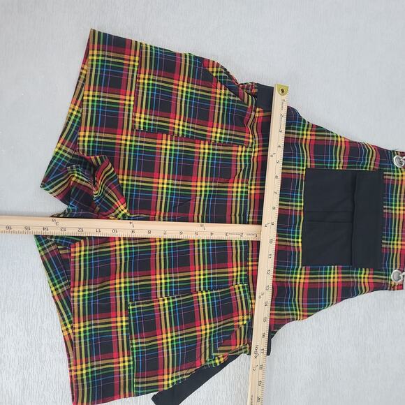 Hot topic Rainbow grid utility shortalls rainbow plaid Size Medium Kidcore - Picture 6 of 11